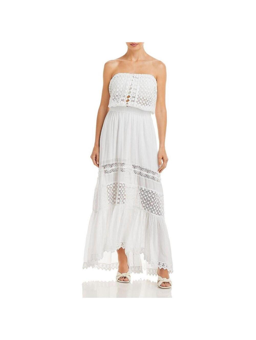 NWT Ramy Brook Kate White Crochet Strapless Blouson Maxi Dress XL Boho Cotton